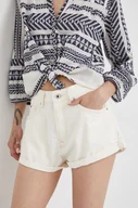 Spodenki damskie - Pepe Jeans Pepe Jeans szorty bawełniane SUZIE damskie kolor beżowy gładkie high waist - miniaturka - grafika 1