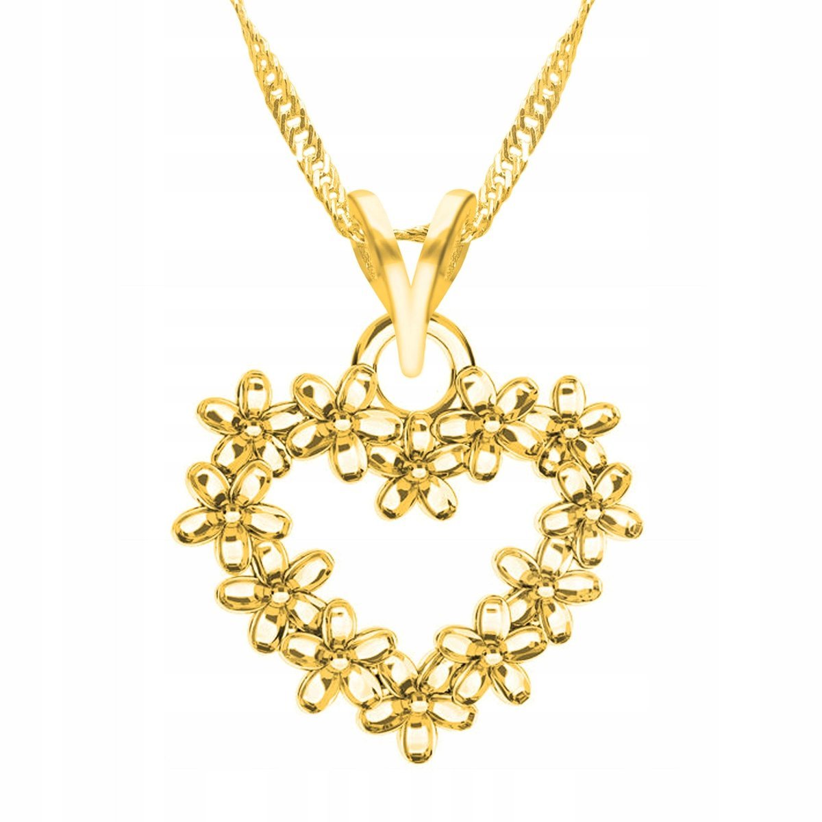 Złoty Naszyjnik z Sercem w Kwiaty Serce Serduszko Kwiaty Flower SREBRO 925