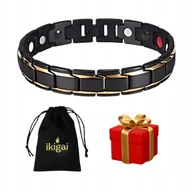 Bransoletki - BRASNOLETA DLA MĘŻCZYZNY ZDROWOTNA MAGNETYCZNA CZARNO-ZŁOTA NA PREZENT - miniaturka - grafika 1