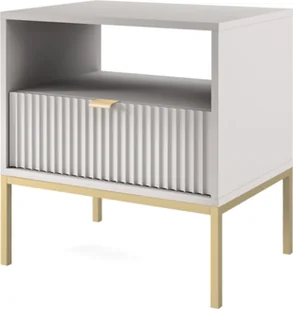 DomoHome Elegancka szafka nocna Nova - Design ze złotym uchwytem, Rowkowany front, Praktyczna i nowoczesna, Rozmiar: 54x56x39 cm, Kolor: Szary mat, Metalowe nogi - Kolor: Złoty - Szafki nocne - miniaturka - grafika 1