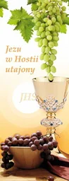 Baner na Boże Ciało "Jezu w Hostii" pomarańczowy 50x130 cm - Ikony i obrazy sakralne Baner na Boże Ciało "Jezu w Hostii" pomarańczowy 50x130 cm - Ikony i obrazy sakralne - miniaturka - grafika 1