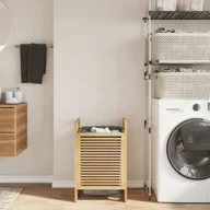 Kosze na bieliznę - Kosz na pranie z wewnętrzną kieszenią w kolorze szarym 32x30x36,5 cm z bambusa - miniaturka - grafika 1