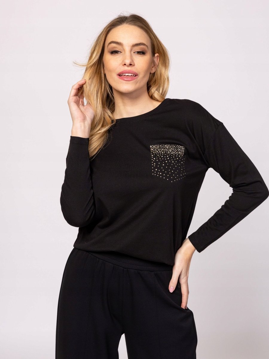 HEAVY TOOLS DAMSKA BLUZKA KOSZULKA Z DŁUGIM RĘKAWEM CANTARA CZARNA S