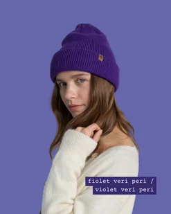 ŁOŚ RWS - gruba wywijana wełniana czapka fioletowy veri peri - Czapki męskie - miniaturka - grafika 1