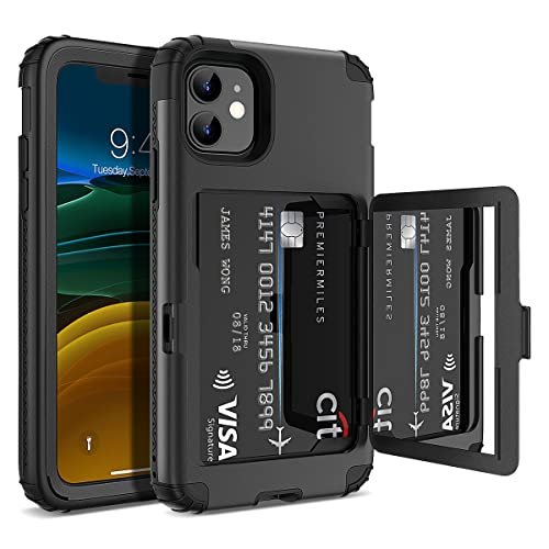 WeLoveCase iPhone 11 portfel etui defender portfel etui na karty kredytowe pokrowiec z ukrytym lustrem trójwarstwowe odporne na wstrząsy wytrzymałe etui ochronne na iPhone'a 11 czarny