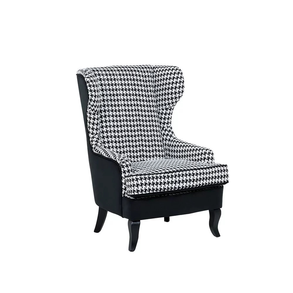 Beliani Fotel w pepitkę - fotel wypoczynkowy - do salonu - tapicerowany - MOLDE biało-czarny
