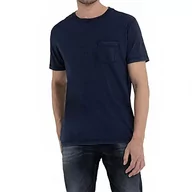 Koszulki męskie - Replay Męski T-shirt M6284, niebieski 085, L - miniaturka - grafika 1
