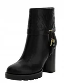 Botki damskie - Guess Czarne Botki na Słupku z Tłoczonym Wzorem i Klamrą 38 Gna - miniaturka - grafika 1