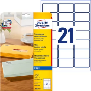 Avery Zweckform Etykiety adresowe Zweckform 63,5 x 38,1 mm (do kopert C6) do drukarek atramentowych; przezroczyste ZW241 - Etykiety do drukarek - miniaturka - grafika 1