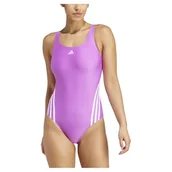 Stroje kąpielowe - adidas Damski strój kąpielowy z 3 paskami 34, Fioletowy błysk/biały, 38 - miniaturka - grafika 1