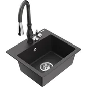 Zlewozmywaki z baterią - Mexen Milo zlewozmywak granitowy 1-komorowy z baterią kuchenną Savita, czarny nakrapiany - miniaturka - grafika 1