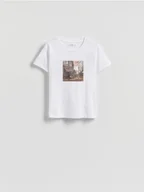Koszulki i topy damskie - Reserved - T-shirt z nadrukiem - biały - miniaturka - grafika 1