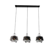 Lampy sufitowe - QAZQA Lampa wisząca czarna z dymionym szkłem 30 cm podłużna 3-punktowa - Kevin - miniaturka - grafika 1