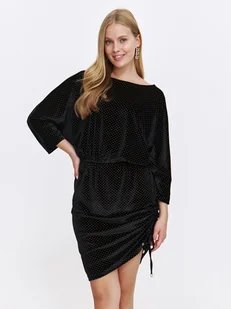 Czarna velvetowa sukienka z drapowaniem - Sukienki - miniaturka - grafika 1