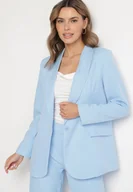 Marynarki i żakiety damskie - Jasnoniebieska Marynarka Ozdobiona Imitacją Kieszeni Sovzedi - miniaturka - grafika 1