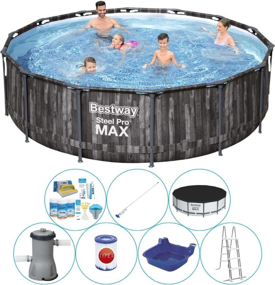 Pakiet komfortowy do basenu - Bestway Steel Pro MAX Wood 427x107 cm okrągły