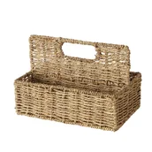 Pudła i pojemniki do przechowywania - Kosz pleciony z trawy morskiej Elstra, dwie przegródki, 20 x 30 x 21 cm - miniaturka - grafika 1
