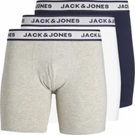 Majtki męskie - JACK&JONES bokserki męskie, 3-pak - JACSOLID, elastyczna bawełna, gładki szary/biały/granatowy S - miniaturka - grafika 1