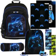 Plecaki szkolne i tornistry - GAMER WYPRAWKA szkolna dla CHŁOPCA: usztywniany plecak, piórnik tuba, worek na buty, 2x teczka z gumką, naklejki na zeszyt - miniaturka - grafika 1