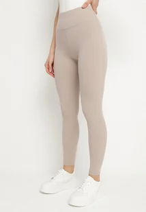 Beżowe Prążkowane Legginsy z Szeroką Gumką w Talii Lanessiel - Legginsy - miniaturka - grafika 1