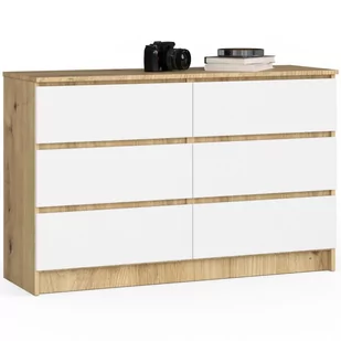 Komoda do salonu K 120 cm 6 szuflad - dąb artisan-biała - Komody - miniaturka - grafika 1