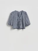 Bluzki damskie - Reserved - Bluzka z wiązaniami - czarny - miniaturka - grafika 1