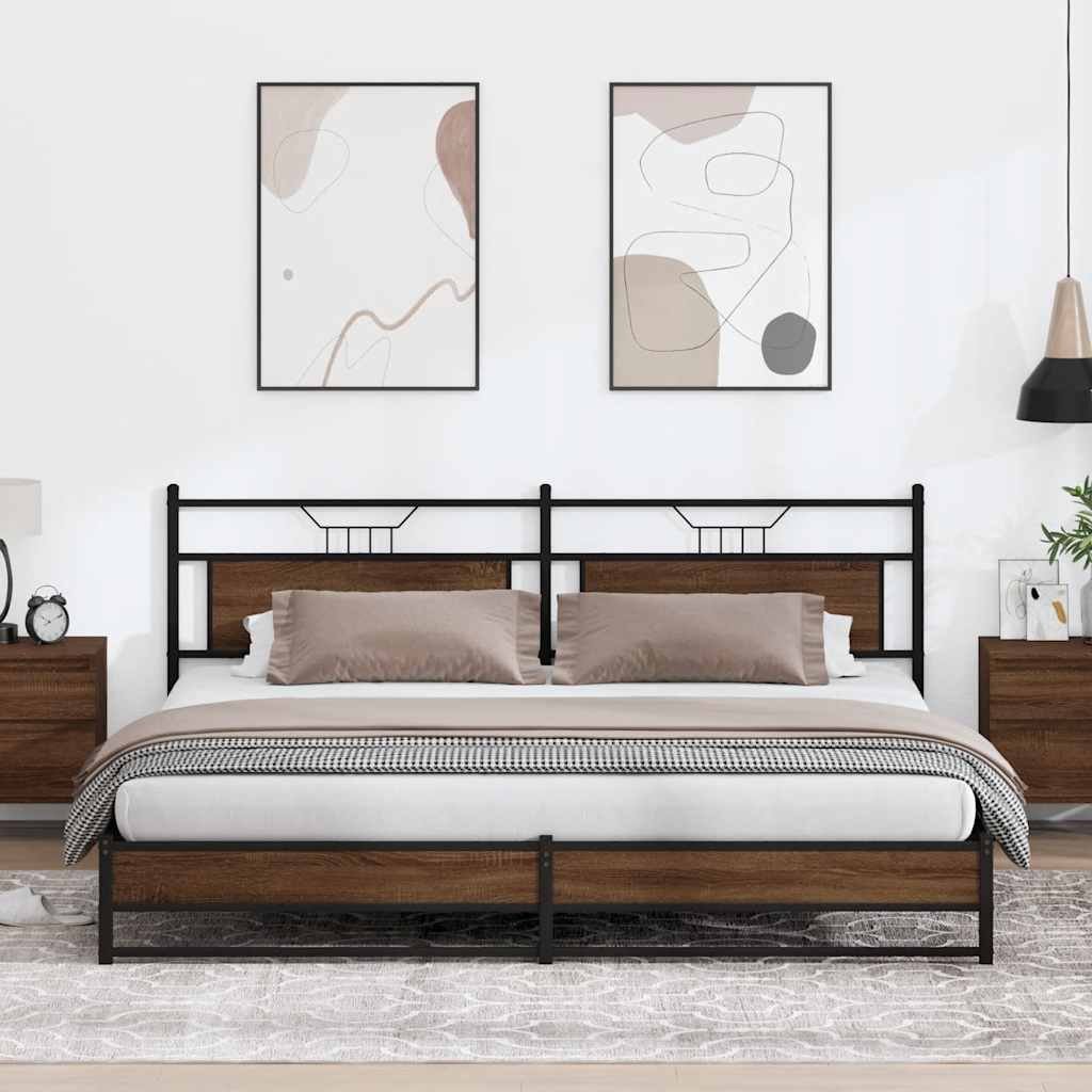 vidaXL Metalowa rama łóżka, bez materaca, brązowy dąb, 193x203 cm