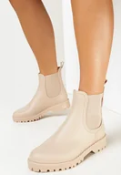 Kalosze damskie - Beżowe Kalosze Sztyblety z Elastycznymi Wstawkami Asmo - miniaturka - grafika 1