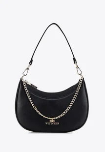 Damska torebka ze skóry naturalnej z ozdobnym łańcuszkiem czarna - Torebki damskie Damska torebka ze skóry naturalnej z ozdobnym łańcuszkiem czarna - Torebki damskie - miniaturka - grafika 1