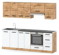 Meble kuchenne - Kuchnia Z Blatem Mała Mokka Plus 2.4m Modułowa Wotan Dąb Wotan Biały Mat - miniaturka - grafika 1