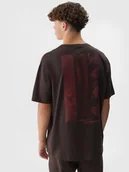 Koszulki męskie - 4F T-shirt oversize z nadrukiem męski - brązowy S - miniaturka - grafika 1