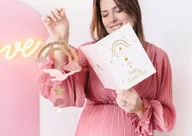 Kartki okolicznościowe i zaproszenia - Kartka z zawieszką Bocian jasny różowy 14x20cm - PartyDeco - miniaturka - grafika 1