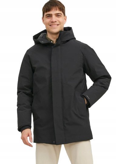 JACK&JONES CZARNA KURTKA PARKA MĘSKA Z KAPTUREM DO BIODER L 1J7B