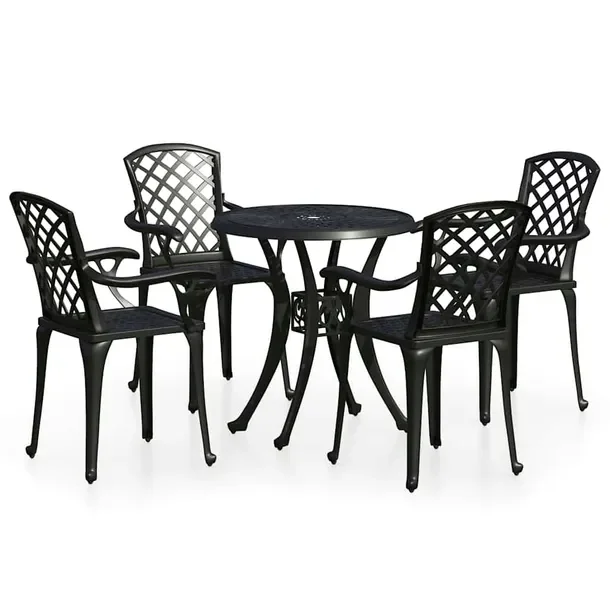 Zestaw mebli bistro aluminiowych - Czarny; Krzesła 61x60x93cm, Stolik 78x7