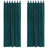 Zasłony - Zasłony vidaXL Ciemnozielone Poliester 140 x 225 cm - miniaturka - grafika 1