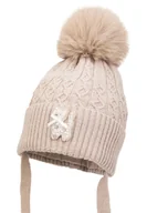 Czapki dla dzieci - Dziewczęca czapka na zimę ANE z pomponem latte - miniaturka - grafika 1