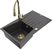 Zlewozmywaki z baterią - Mexen Cesar zlewozmywak granitowy 1-komorowy z ociekaczem i baterią kuchenną Savita, czarny nakrapiany - 6514-76-672601-50 - miniaturka - grafika 1