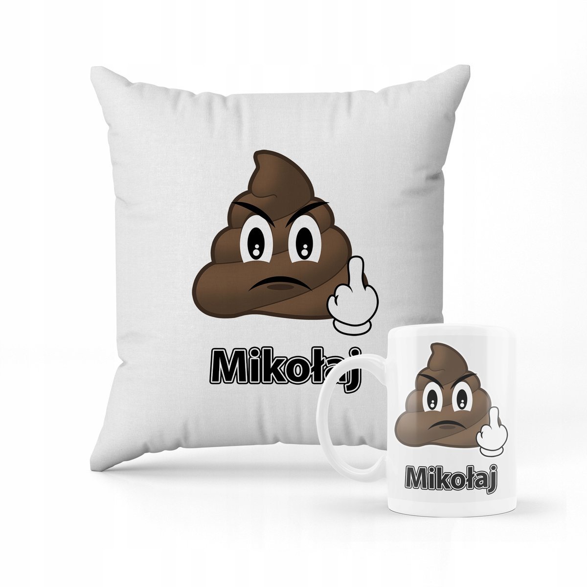 ZESTAW PODUSZKA + KUBEK PREZENT DLA DZIECKA KUPA POOP MEM + IMIĘ 3