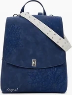 Plecaki - Niebieski plecak damski z haftem, mini design, uniwersalne paski - miniaturka - grafika 1