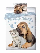 Pościel dla dzieci - Pościel bawełna 160x200 Best Friends Kot Pies blue - miniaturka - grafika 1