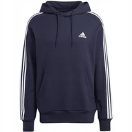 Bluzy męskie - Bluza męska adidas Essentials French Terry 3-Stripes Hoodie granatowa IC043 - miniaturka - grafika 1