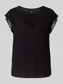 Koszulki i topy damskie - Top bluzkowy o kroju regular fit z obszyciem koronką model ‘JASMINA’ - miniaturka - grafika 1