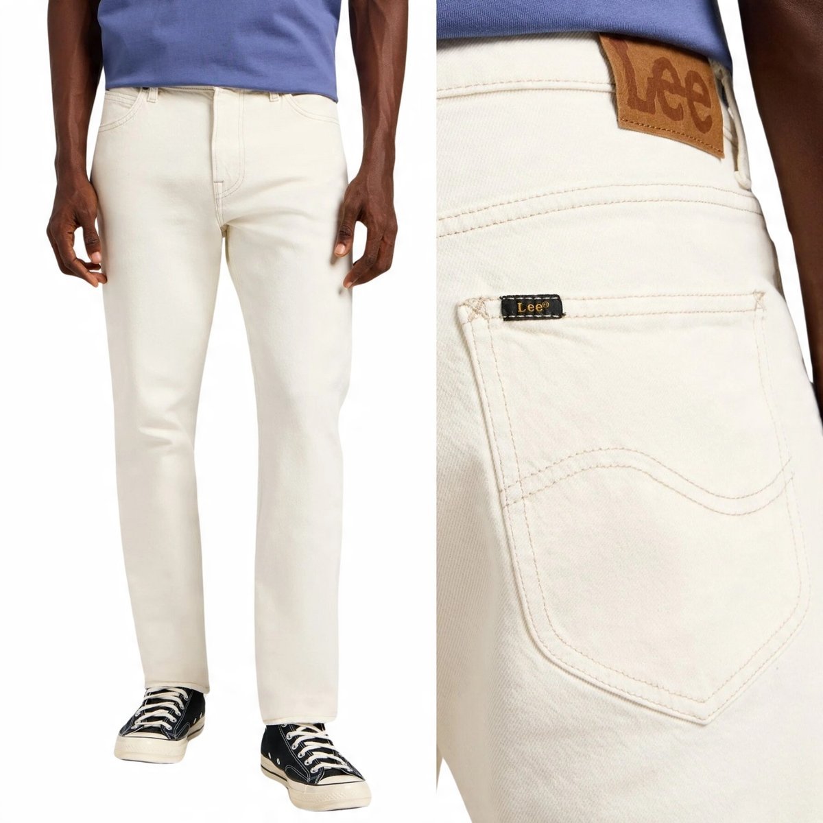 Lee WEST RELAXED Off White luźne proste białe spodnie jeansowe W29 L32