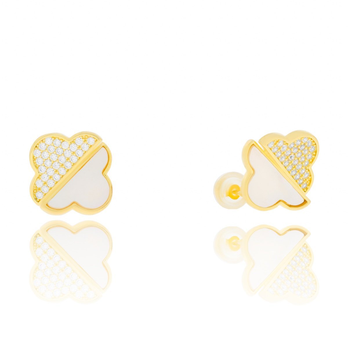 Srebrne pozłacane kolczyki koniczyna marokańska z cyrkoniami pr. 925