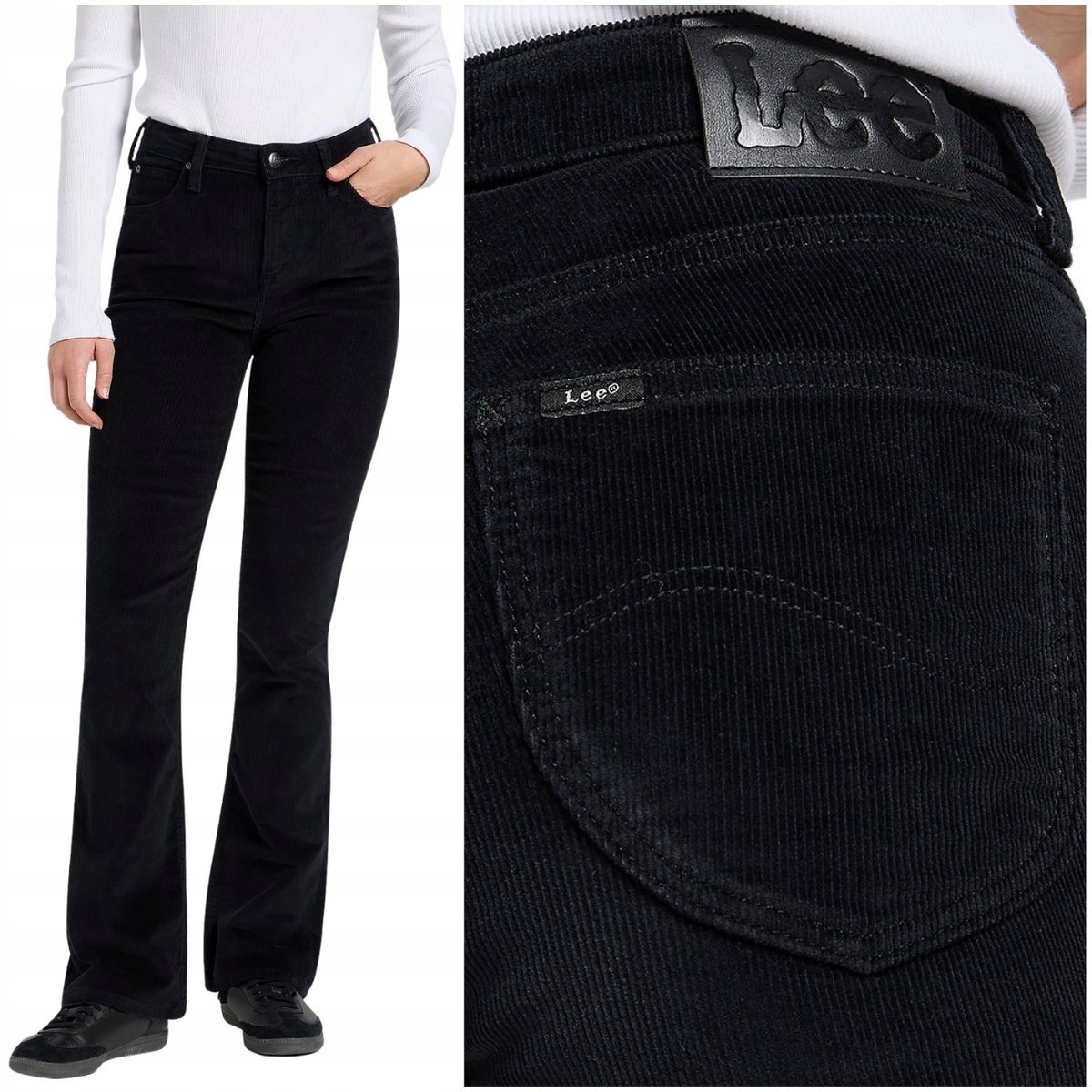 Lee BREESE BOOT bootcut Black rozszerzane damskie spodnie sztruksy W27 L31