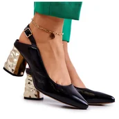 Czółenka - Skórzane Czółenka Na Słupku Maciejka 05427-01 Czarne złoty - miniaturka - grafika 1