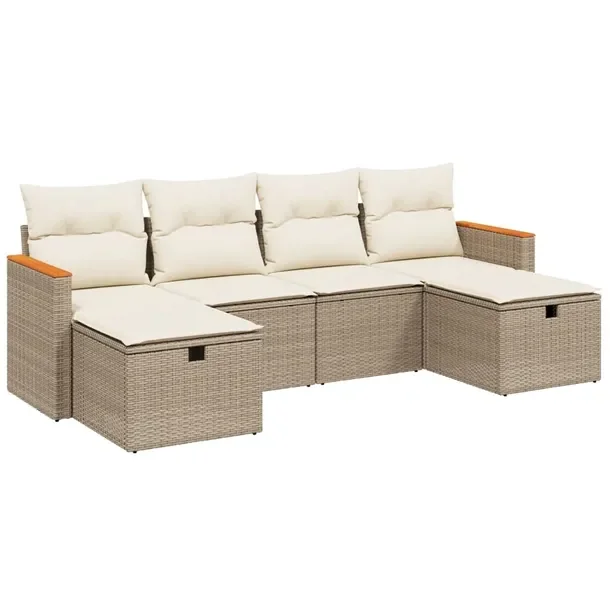 Zestaw wypoczynkowy rattan PE, beżowy, 55x62x69 cm, poduszki, modułowy