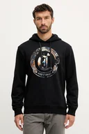 Bluzy męskie - Just Cavalli bluza bawełniana męska kolor czarny z kapturem z nadrukiem 79OAIE01 CF100 - miniaturka - grafika 1