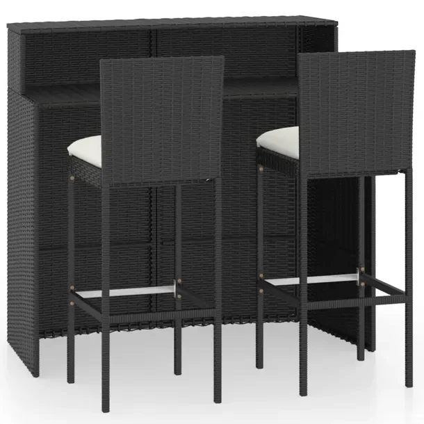 Elegancki zestaw mebli barowych czarny z kremowymi poduszkami 120x55x110 cm