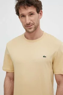 Koszulki męskie - Lacoste t-shirt bawełniany kolor beżowy gładki - grafika 1